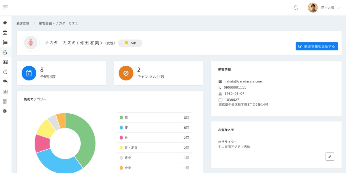 からだケア顧客管理機能画面
