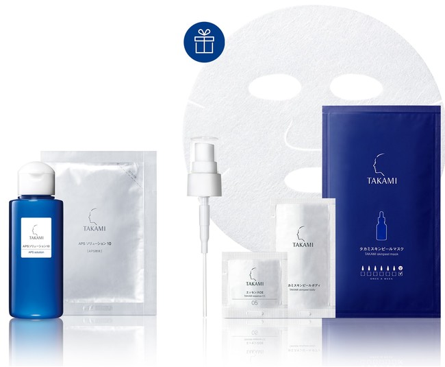 APSソリューション10（現品80mL） 　　　　　　　＜プレゼント特典＞ 　　　　　　　・背中ケア専用スプレーノズル 1個 　　　　　　　・タカミスキンピールボディパウチ 1包 　　　　　　　・タカミスキンピールマスク 1包 　　　　　　　・タカミエッセンスCEパウチ 1包 [国内価格]　　7,400円（税込 8,140円）